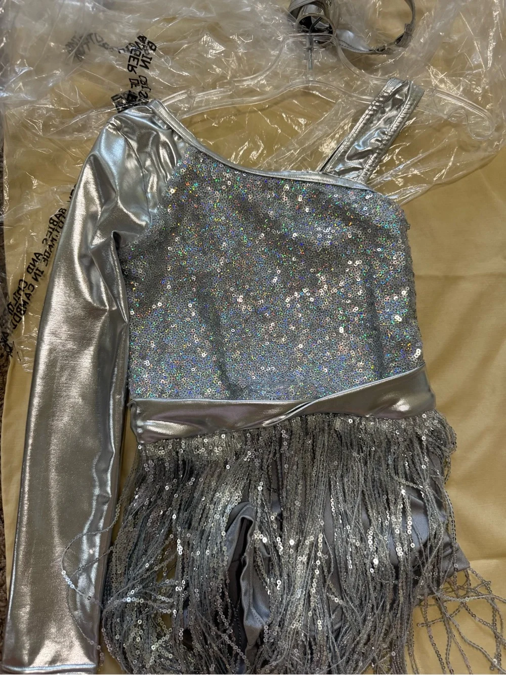 Silver One-Shoulder Sequin Fringe Dance Costume